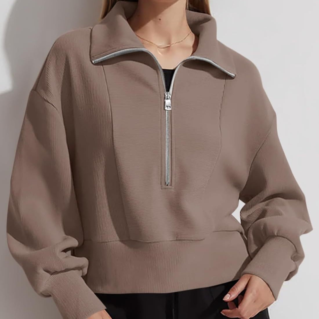 Damen sportlicher Zip-Pullover mit hohem Kragen Sovae