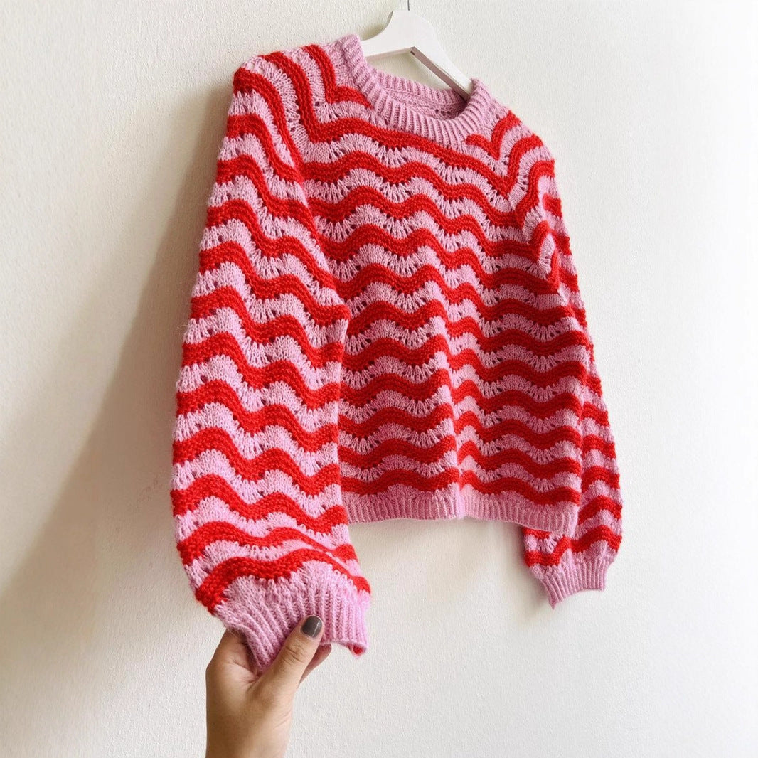Damen Strickpullover mit wellenförmigem Muster und großzügigem Schnitt Sovae