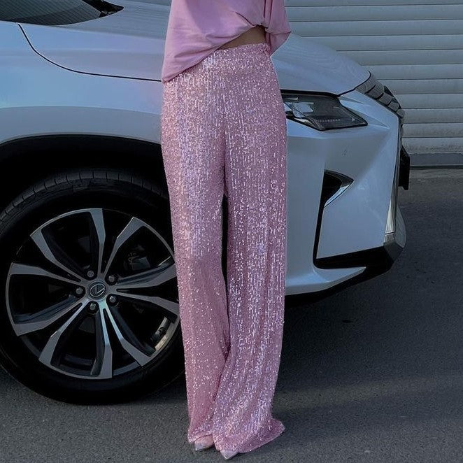 Damen Glitzernde Palazzo-Hose mit weitem Bein Sovae