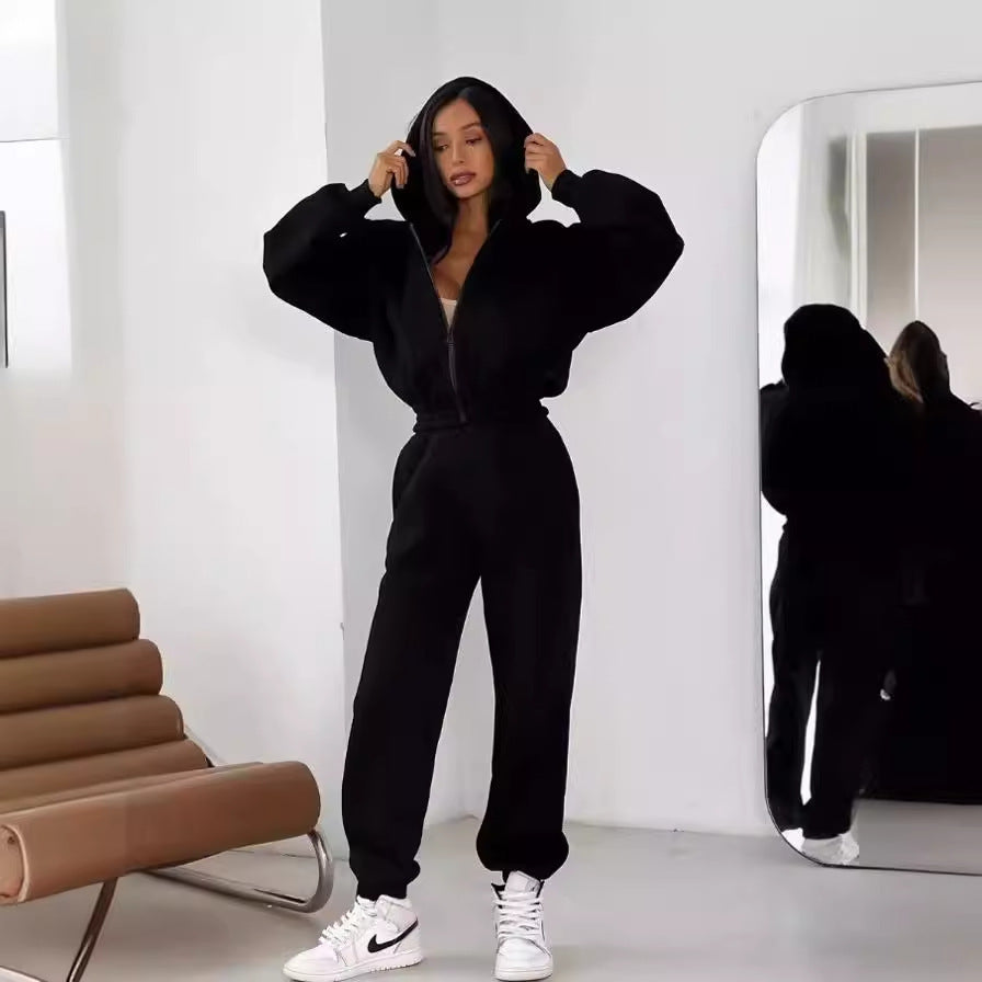 Damen kuscheliger Zip-Hoodie und Jogginghose Set Sovae