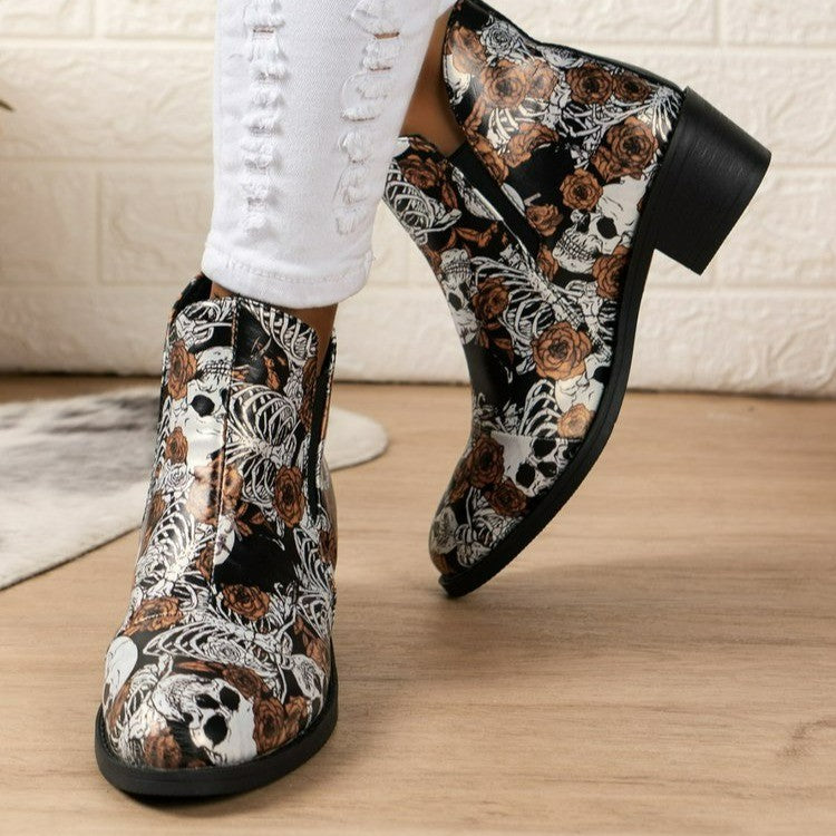 Damen Extravaganter Cowboy-Stiefel mit floralen Totenkopf-Muster Sovae