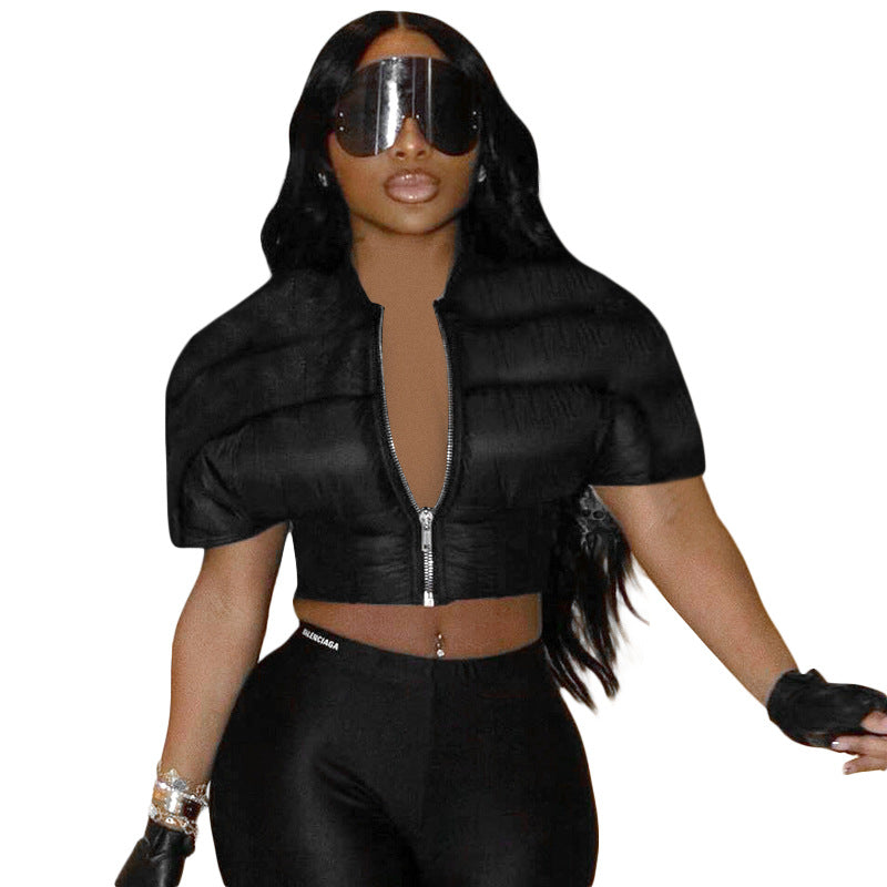 Damen modische cropped Steppjacke mit voluminösen Ärmeln Sovae