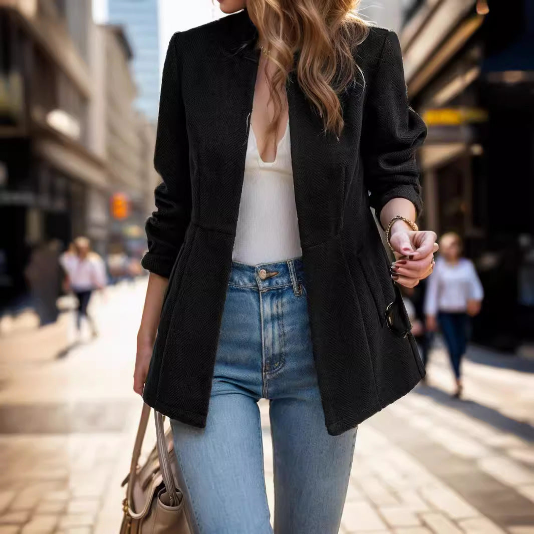 Damen elegante Blazerjacke im modernen Herringbone-Design Sovae