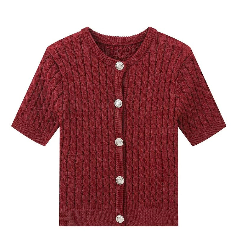 Damen Kurzarm-Strickjacke mit strukturiertem Muster und Knopfdetails Sovae
