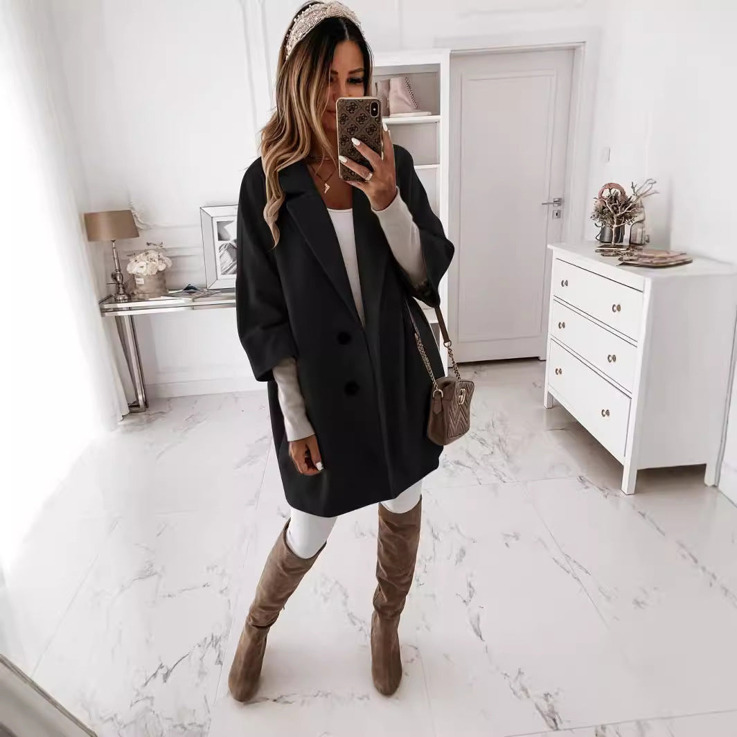 Damen elegante Überwurfjacke im lässigen Schnitt mit praktischen Knopfdetails Sovae