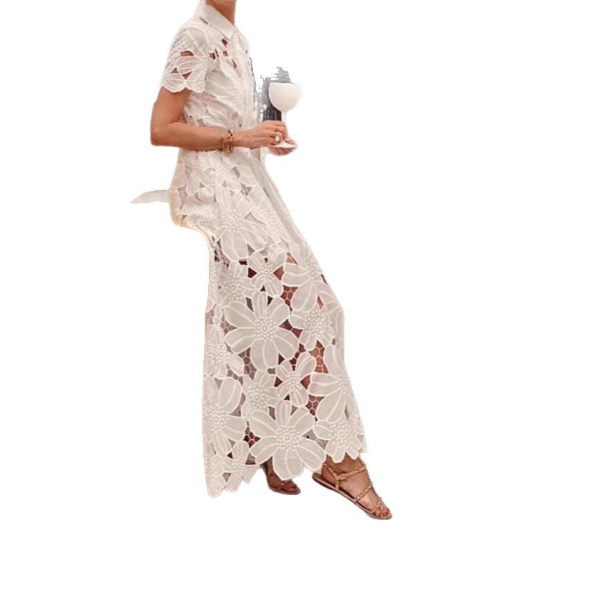 Damen Maxikleid mit floralen Spitzen und Bindegürtel Sovae