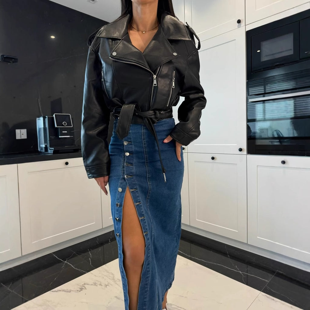 Damen Jeansrock mit seitlichem Knopfverschluss Sovae