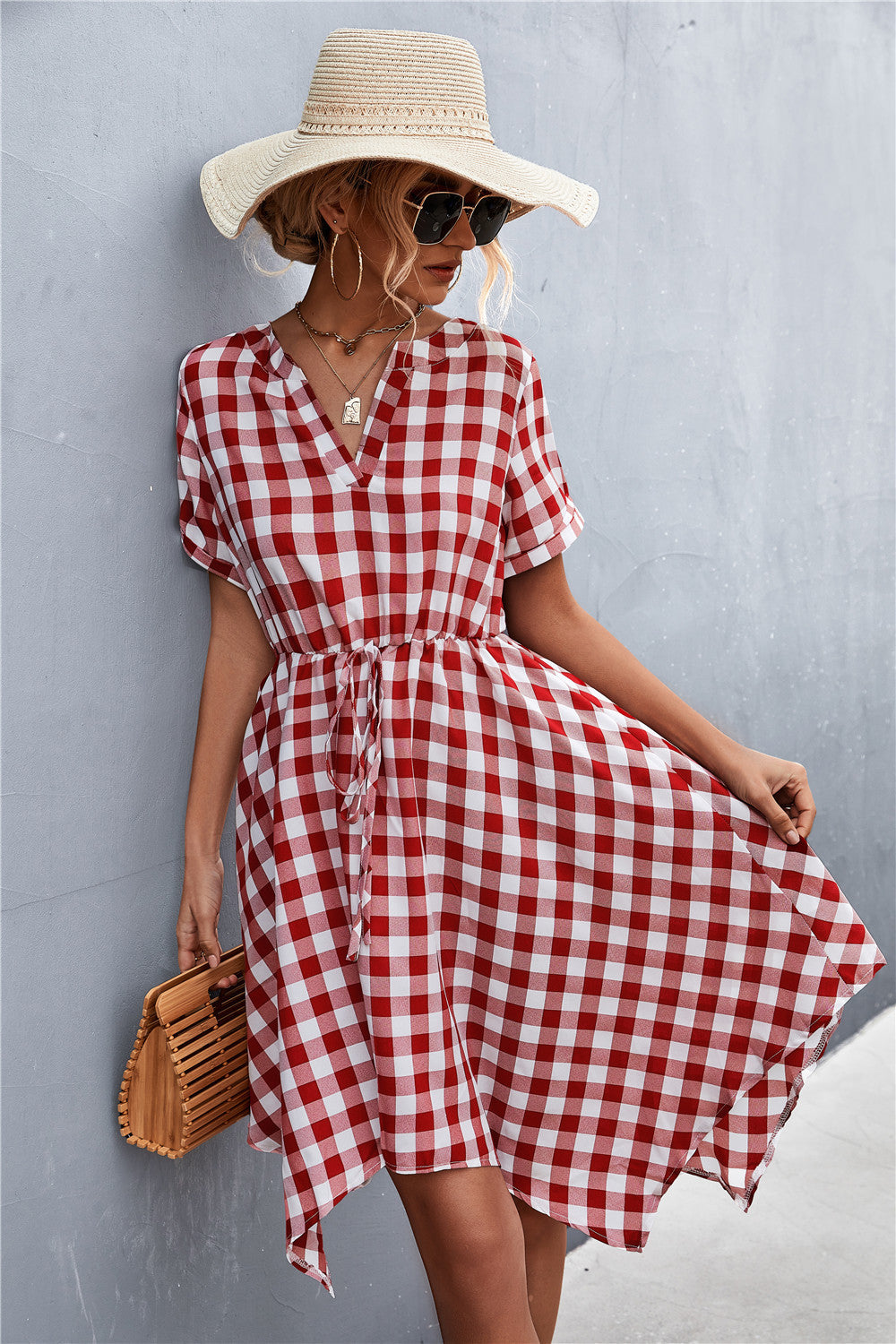 Damen Midikleid mit modernen Karomuster Sovae