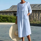 Damen komfortables und lässiges Leinenkleid Sovae