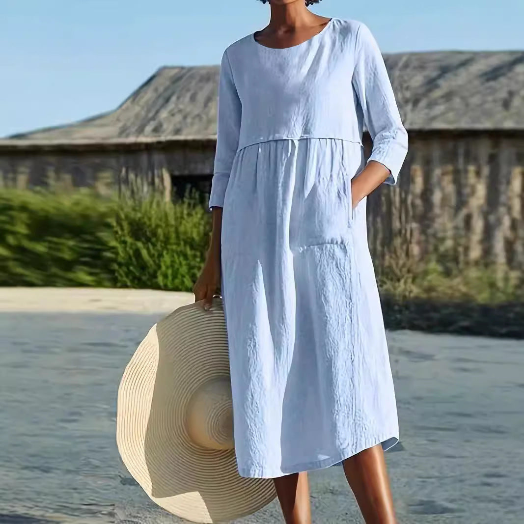 Damen komfortables und lässiges Leinenkleid Sovae