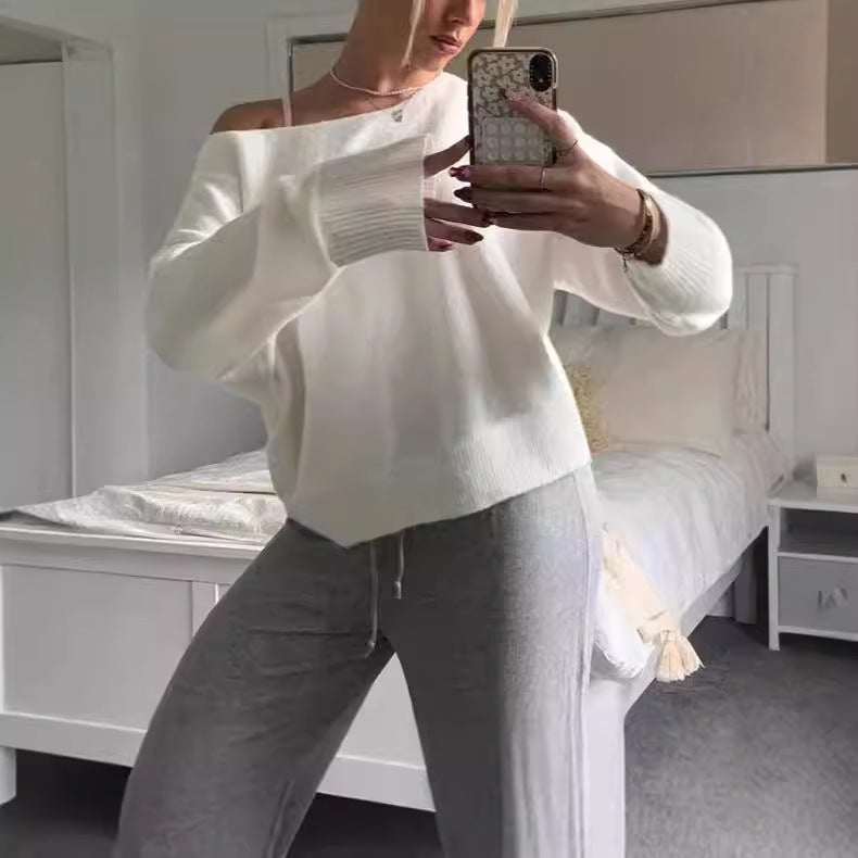 Damen Oversized Strickpullover mit schulterfreiem Design Sovae