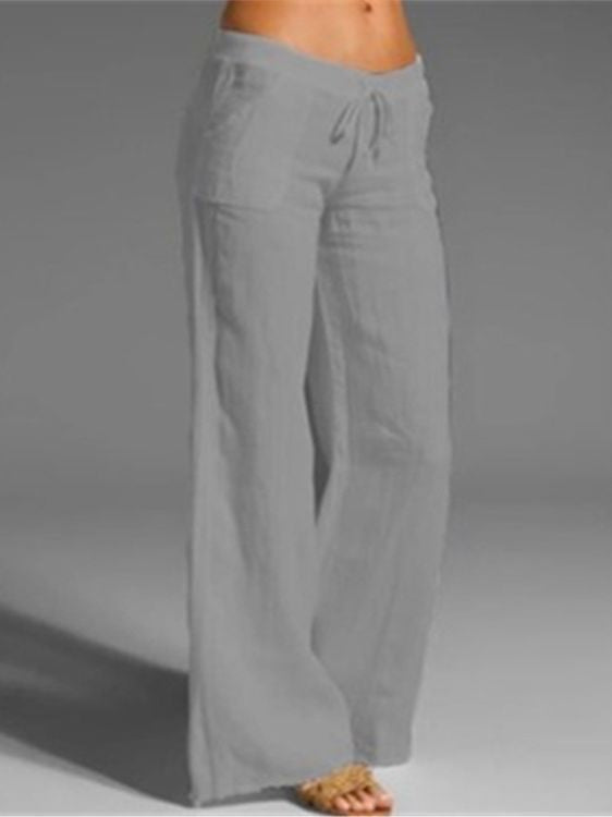 Damen luftige Leinenhose mit elastischem Bund Sovae