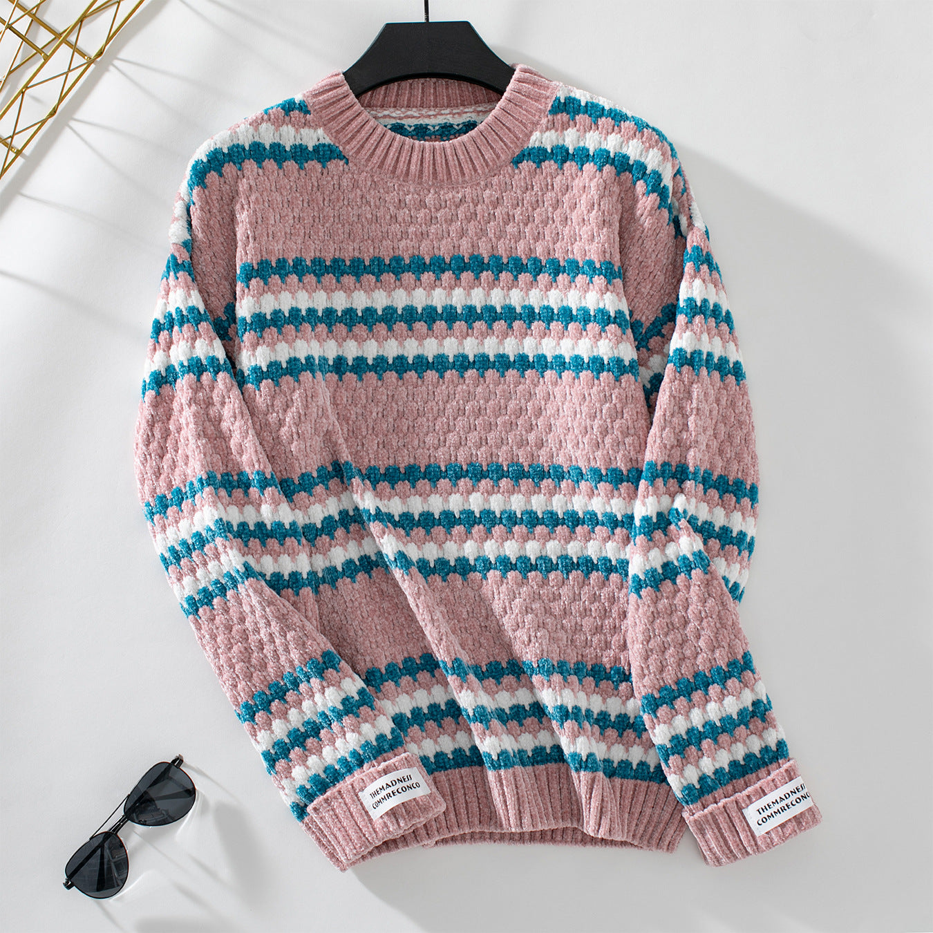 Damen Strickpullover mit strukturiertem Mustermix und bequemem Rundhalsausschnitt Sovae