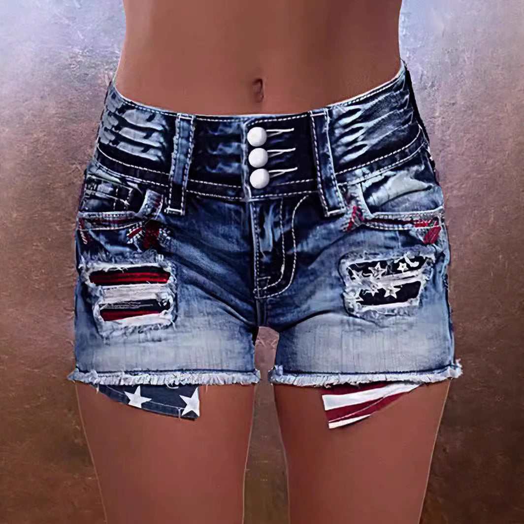 Damen Trendige High-Waist Jeans-Shorts mit fransigen Säumen Sovae