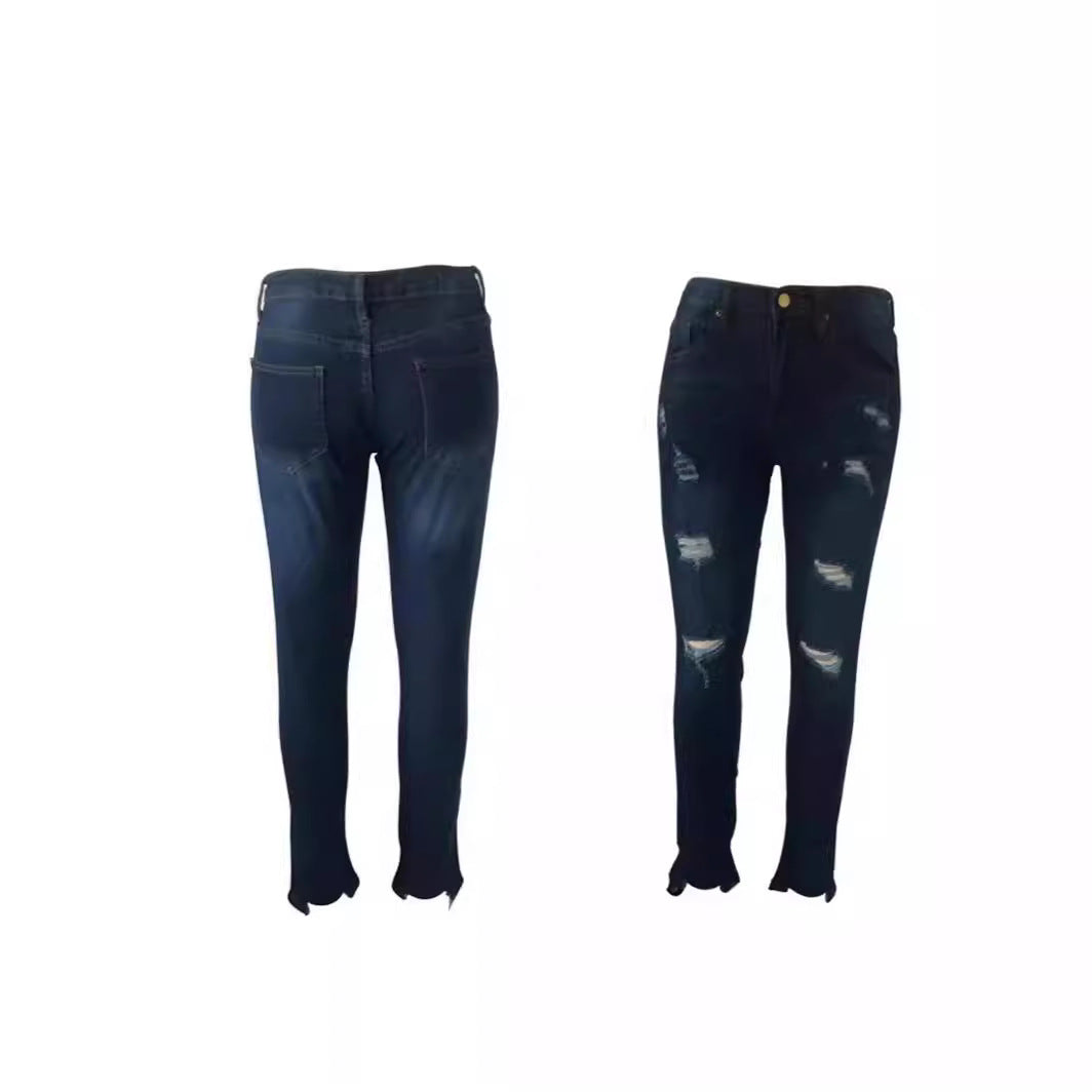 Damen Zerstörte Skinny Jeans mit hoch geschnittenem Bund und modischen Details Sovae