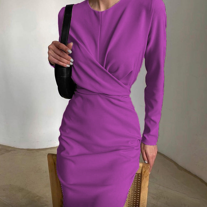 Damen Elegantes Wickelkleid mit langem Arm und fließendem Schnitt Sovae