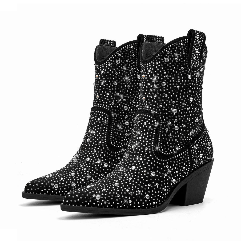 Damen Cowboy-Stiefel mit Strassverzierungen Sovae