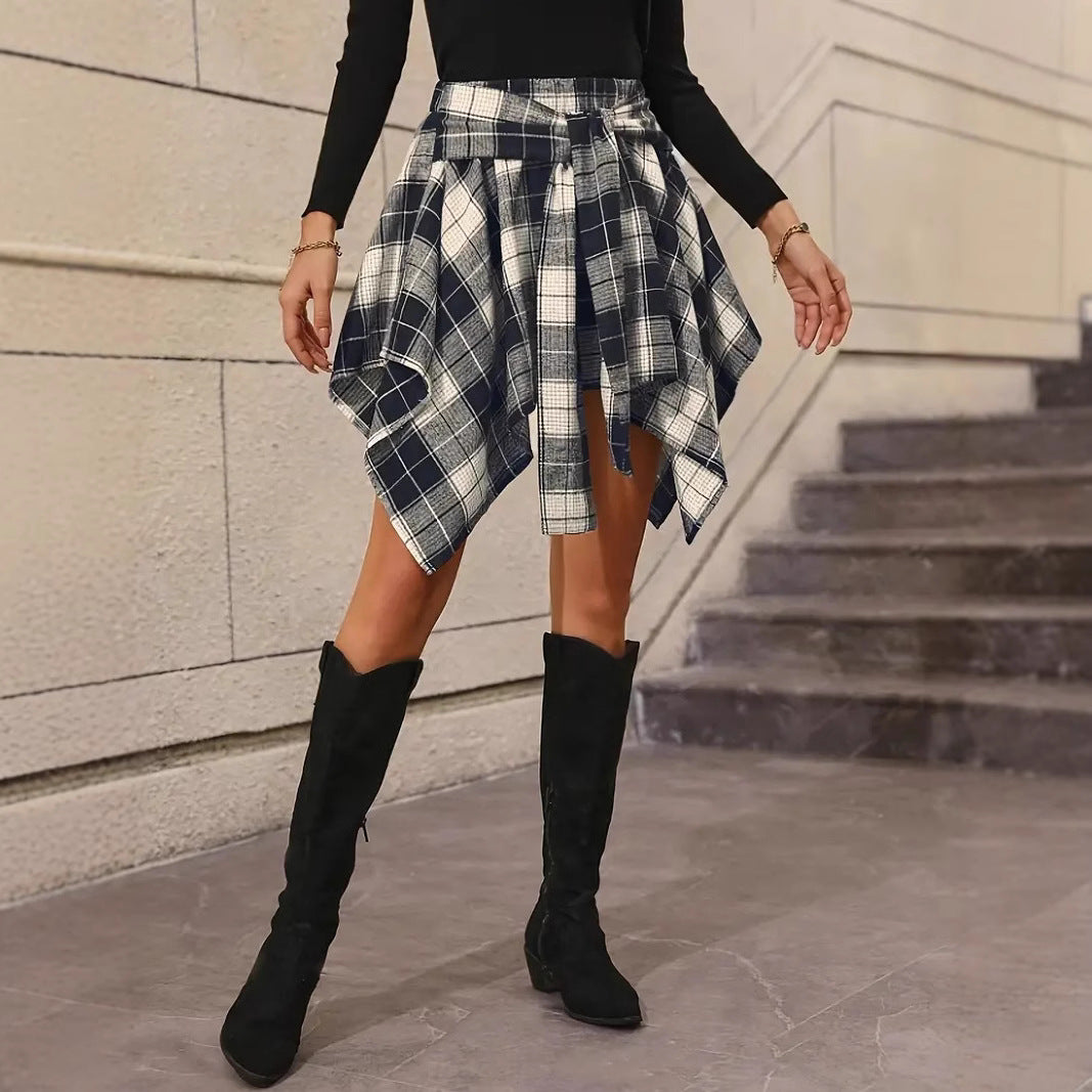 Damen Karo Wickelrock mit asymmetrischem Schnitt Sovae