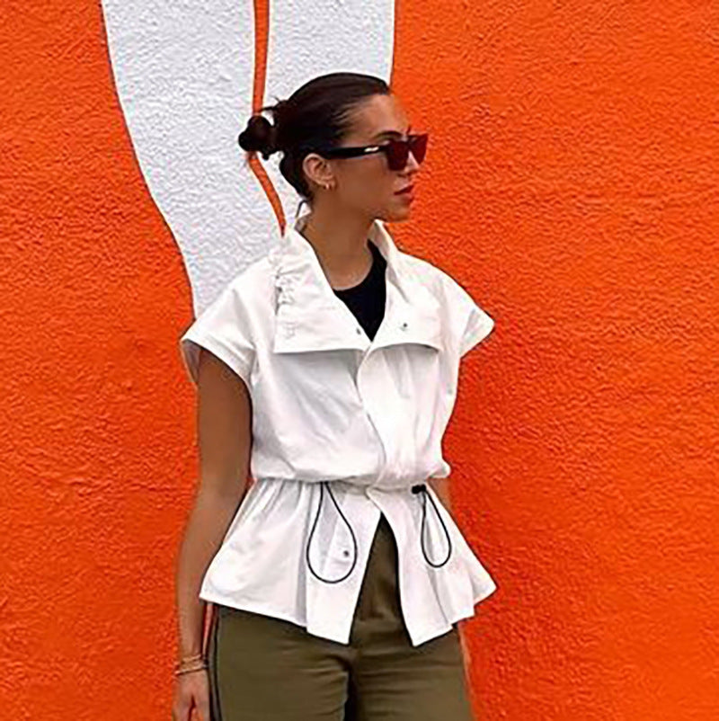 Damen stylische Kapuzenshirtjacke mit taillierbarem Gummizug Sovae