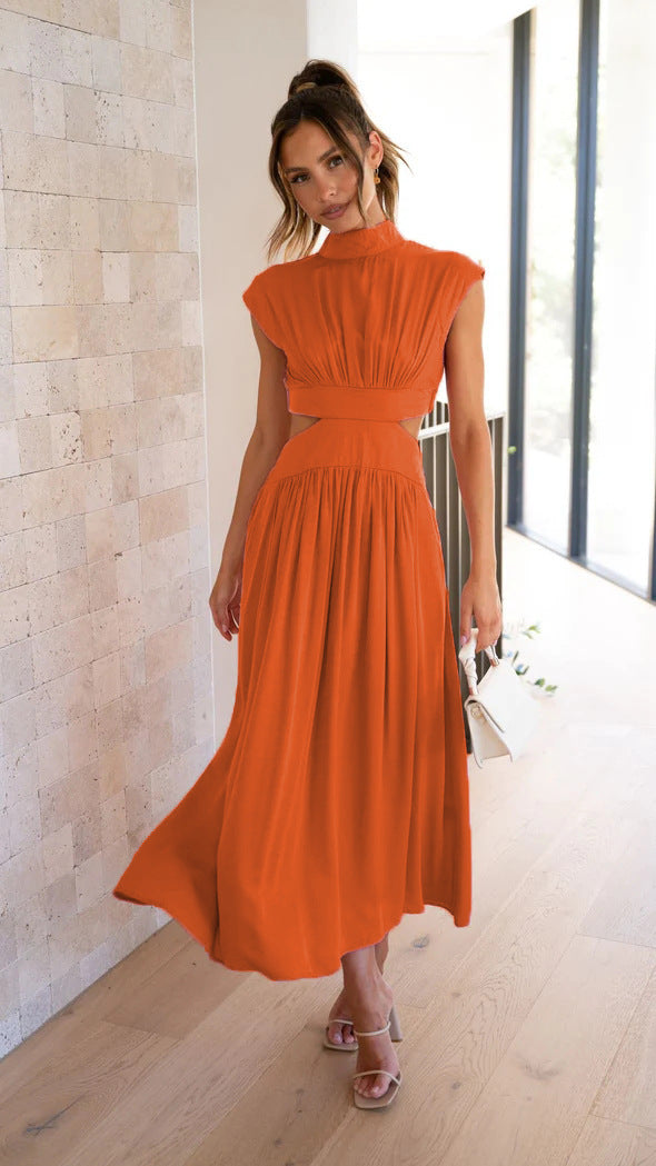 Damen Maxikleid mit elegantem Stehkragen und raffiniertem Cut-Out Sovae