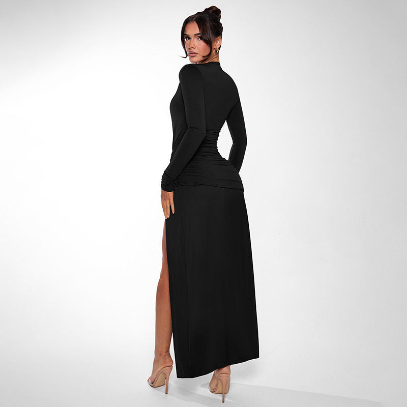 Damen Elegantes Maxi-Kleid mit tiefem V-Ausschnitt und schickem Wickel-Design Sovae