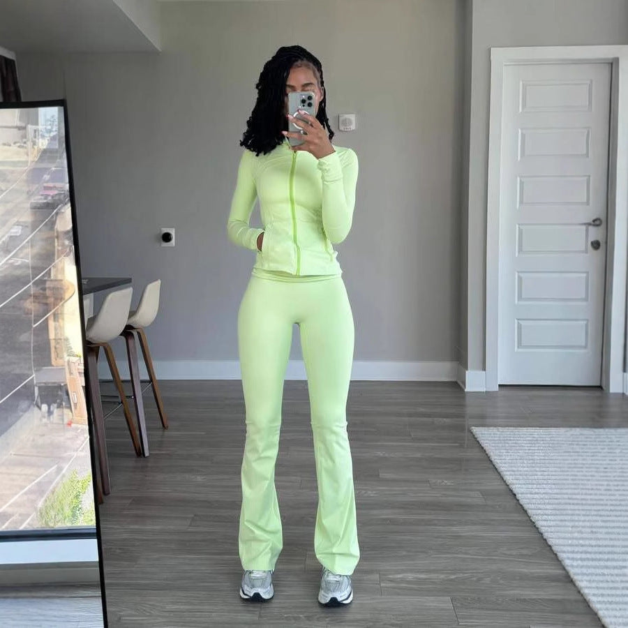 Damen Sportliches Freizeit-Loungewear-Set mit enganliegendem Langarmoberteil und hoher Taille Sovae