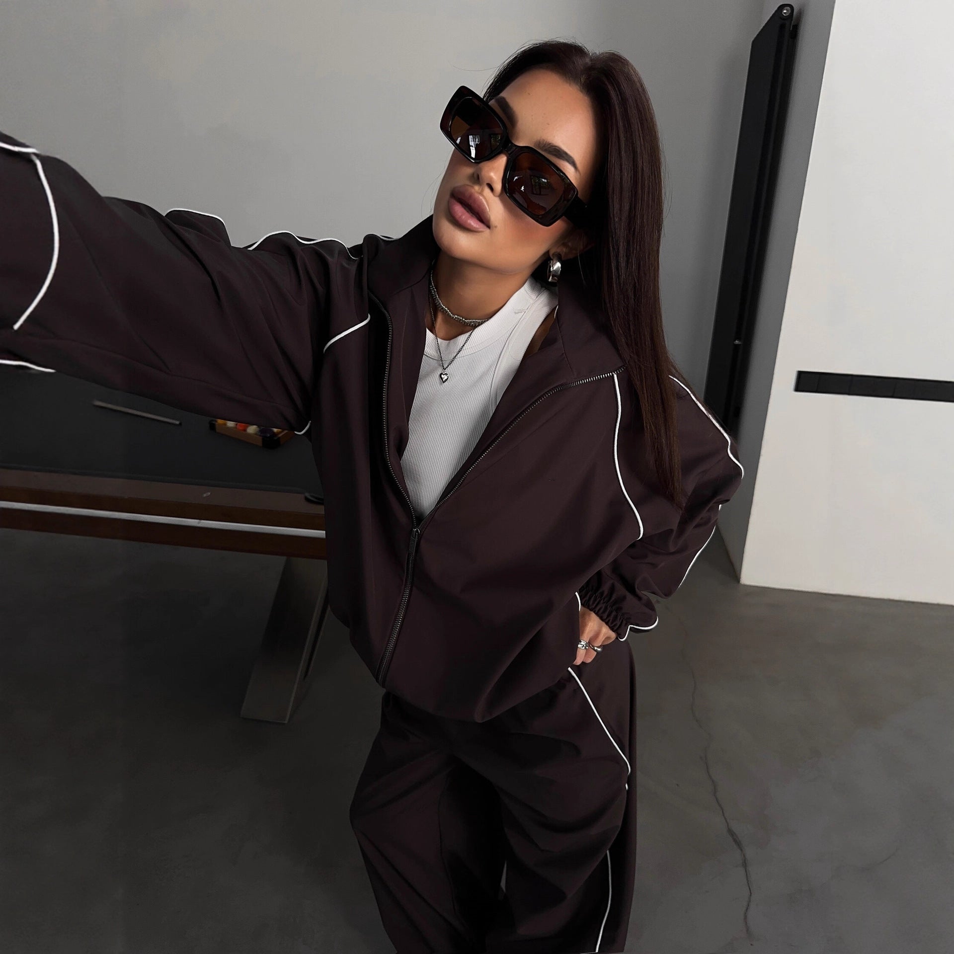 Damen Sportliches Fleece-Set mit hochgeschlossenem Kragen Sovae