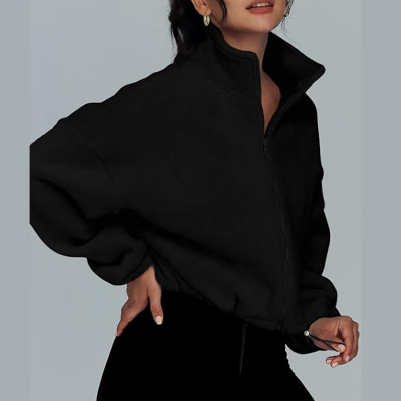 Damen modischer Oversized Pullover mit hohem Kragen und Reißverschluss Sovae