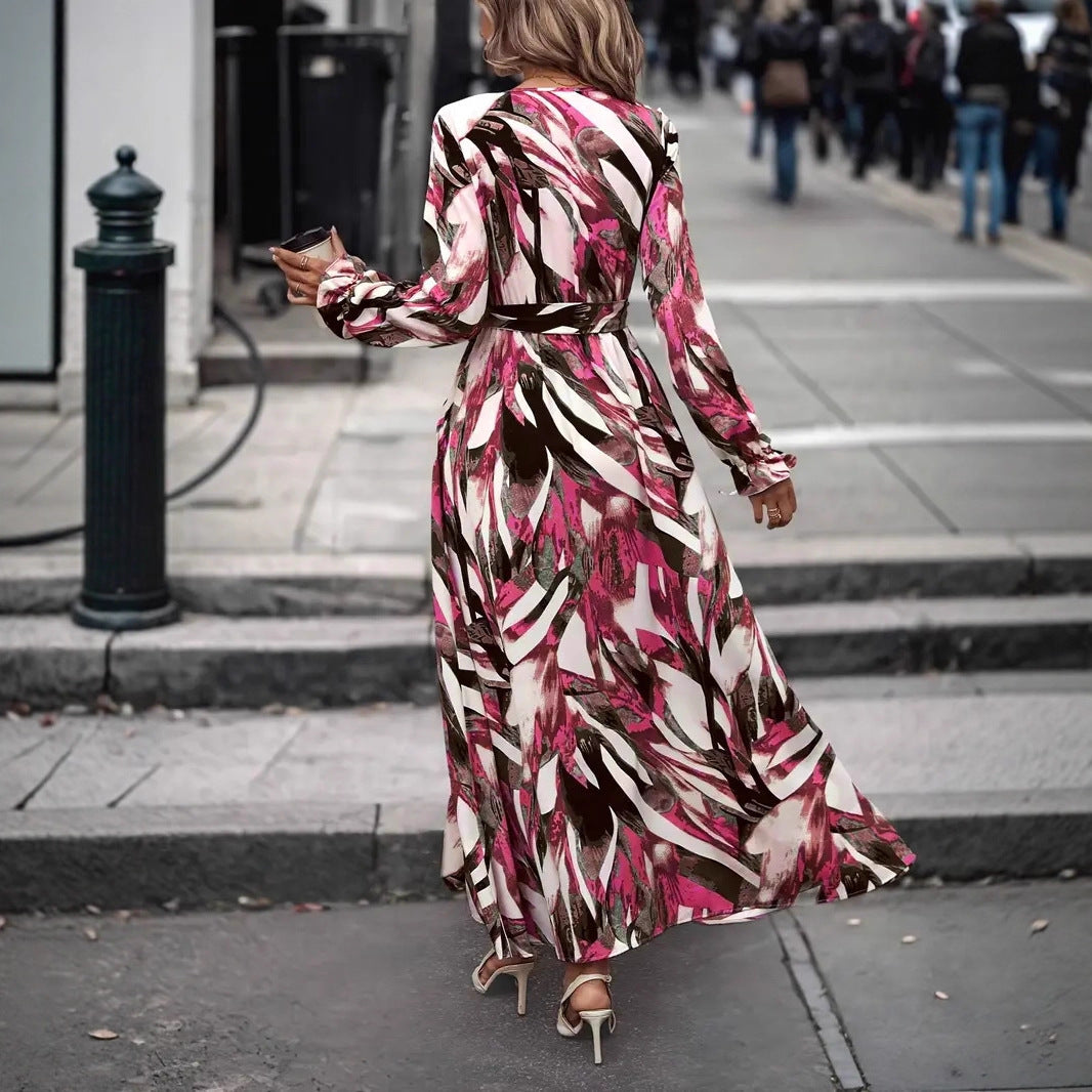 Damen Elegantes Maxikleid mit floralem Druck und Gürtel Sovae