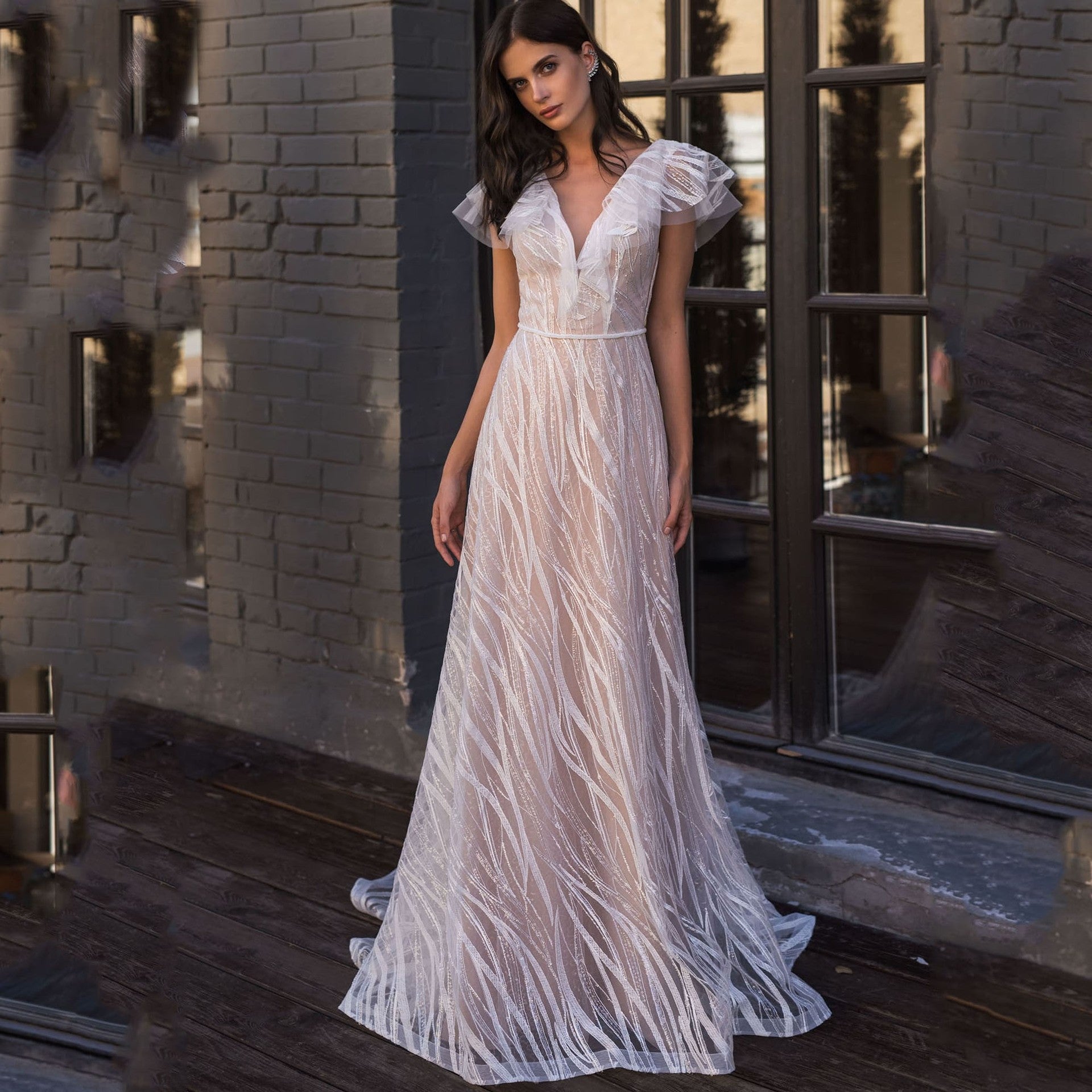 Damen Elegantes Maxikleid mit floralen Spitzenapplikationen Sovae