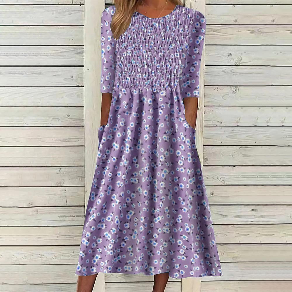Damen Midikleid mit eleganter Raffung und praktischen Taschen Sovae