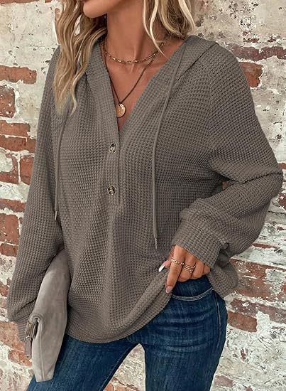 Damen Waffelstruktur Kapuzenpullover Sovae