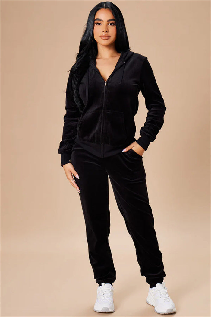 Damen Fleece-Jogginganzug mit Kapuze Sovae
