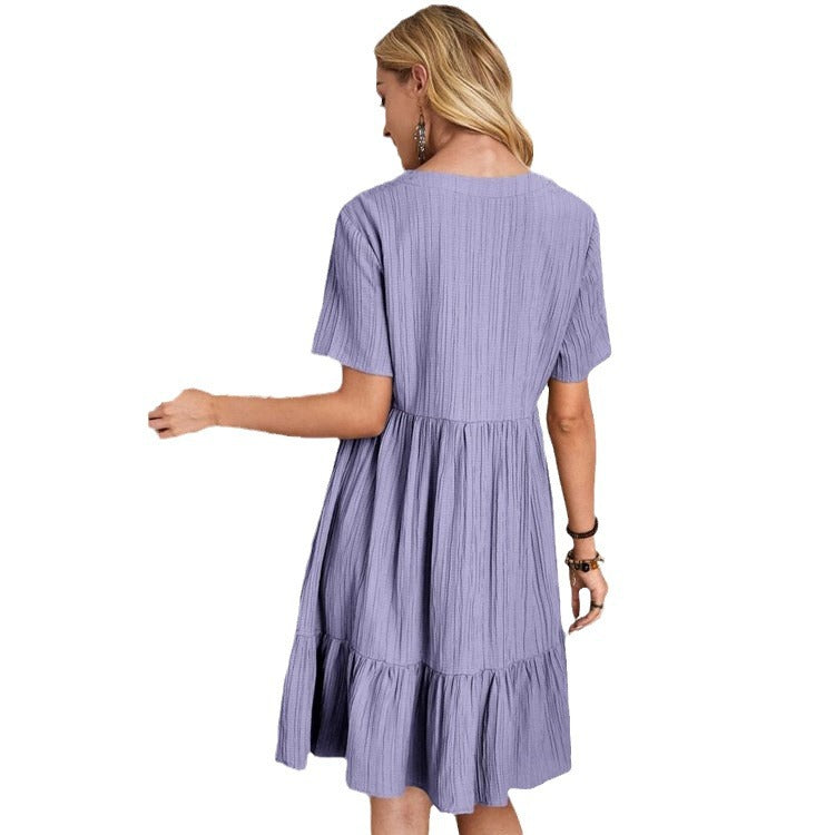 Damen Sommerliches V-Ausschnitt Kleid mit Rüschensaum Sovae