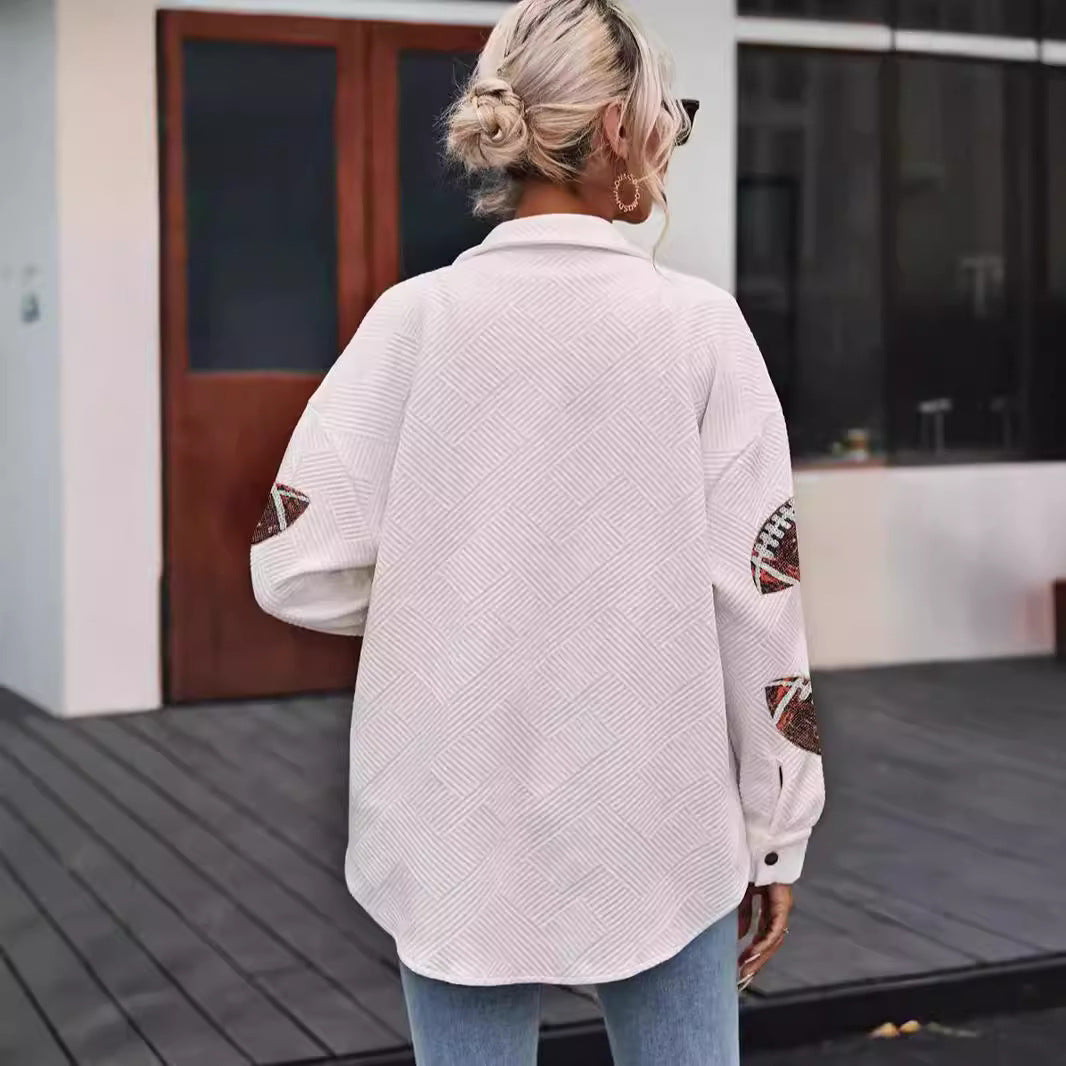 Damen Oversized Jacke mit Football-Design und praktischen Taschen Sovae