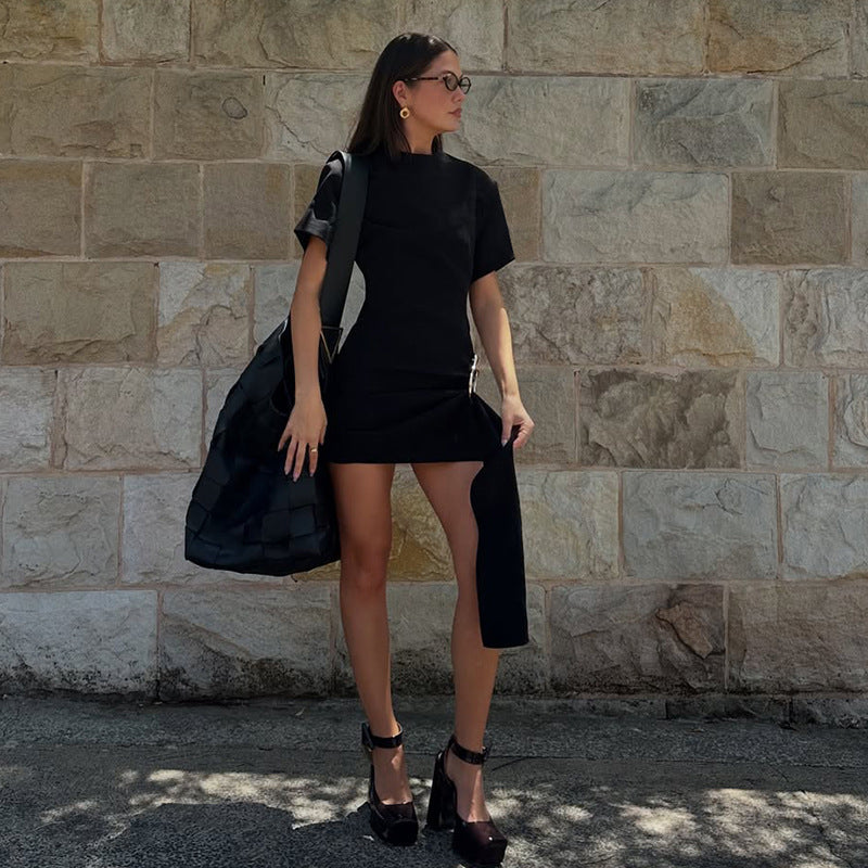 Damen Asymmetrisches Minikleid mit elegantem Schlitz und raffinierten Details Sovae