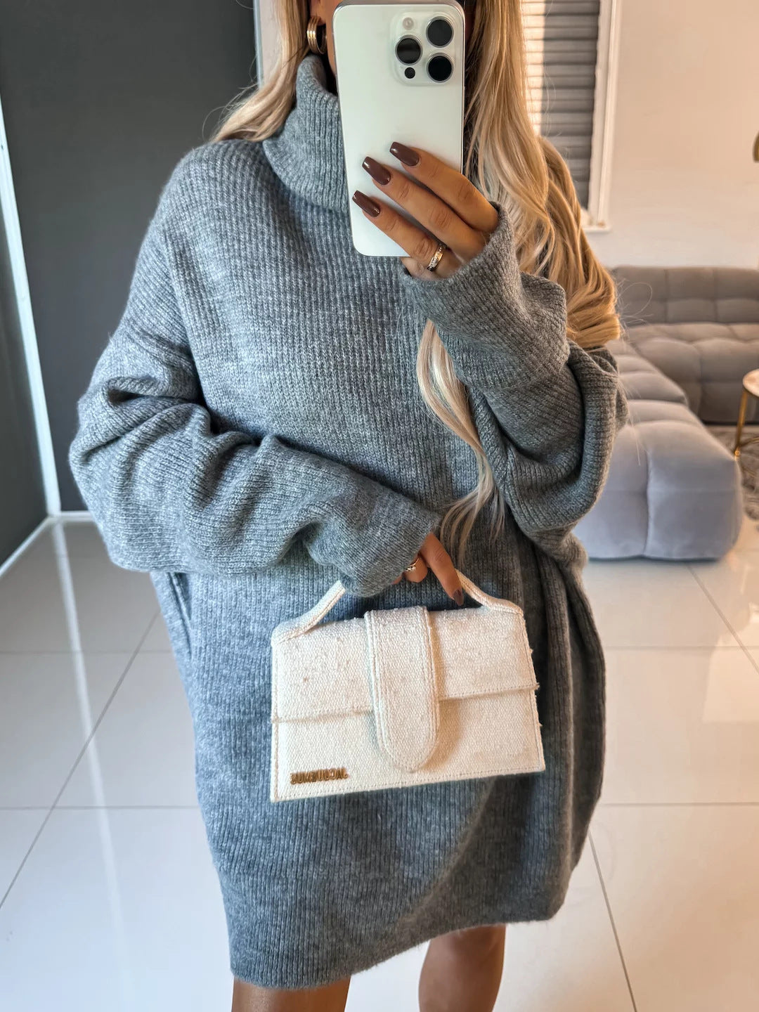 Damen weicher oversized Pullover mit hohem Kragen Sovae