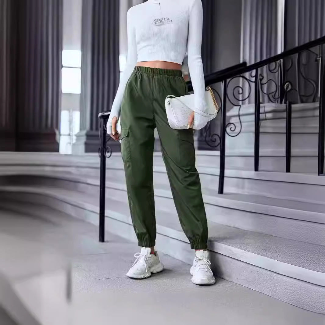 Damen Freizeit-Cargo-Hose mit elastischem Bund und praktischen Taschen Sovae