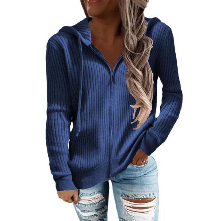 Damen lässige Strickjacke mit Kapuze und Rippenstruktur Sovae