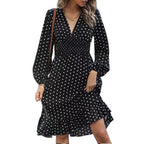 Damen Sommerliches Polka Dots Kleid mit V-Ausschnitt und Rüschendetails Sovae