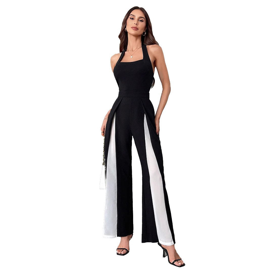 Damen Eleganter Jumpsuit mit seitlichen Farbkontrasten Sovae