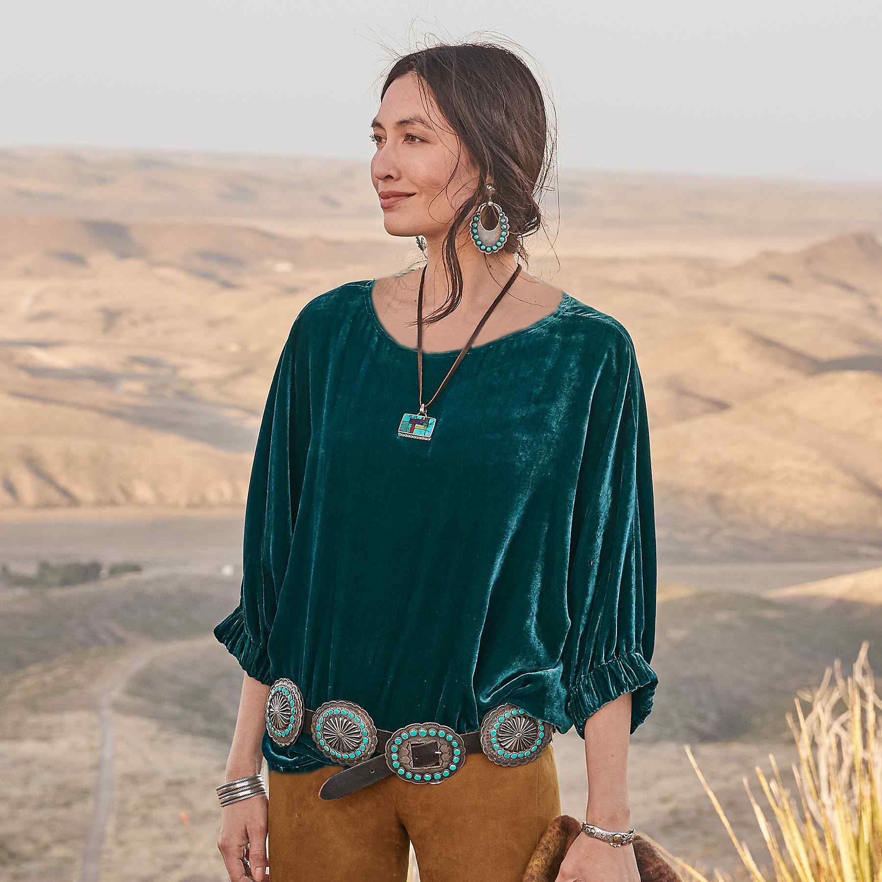 Damen Veloursbluse mit elastischen Ärmeln Sovae