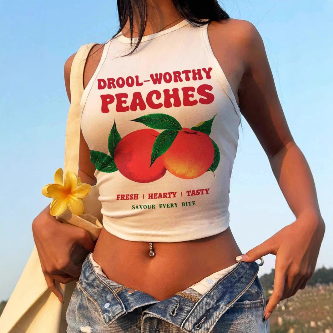 Damen Trendiges Crop-Top mit fröhlichem Obstmotiv Sovae