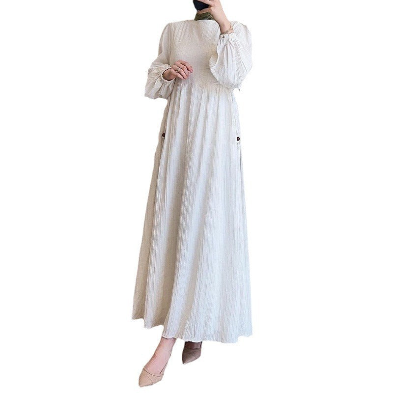 Damen Maxikleid mit strukturiertem Design und Puffärmeln Sovae