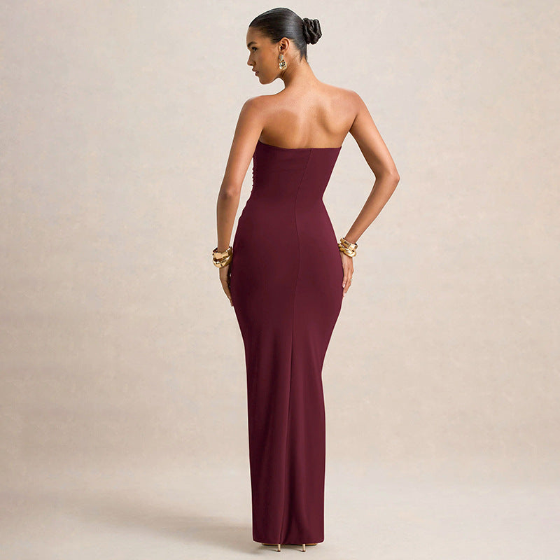Damen elegantes langes Kleid mit geraffter Vorderseite Sovae