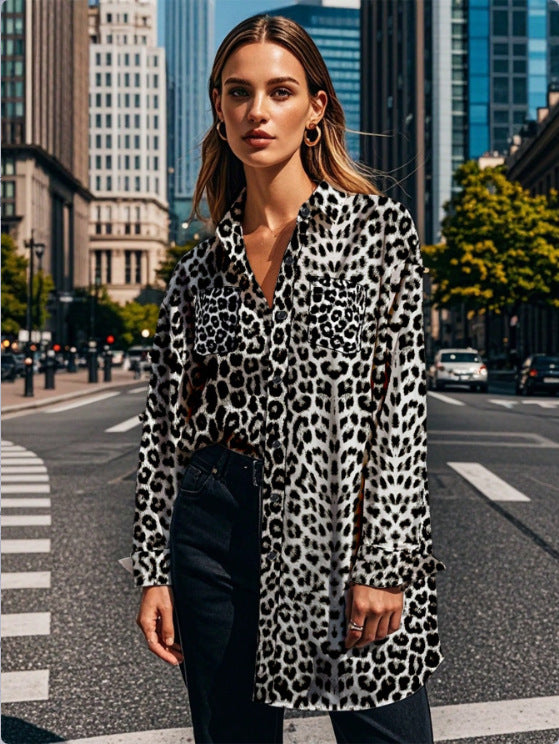 Damen Langärmliges Hemd im Leopardenmuster Sovae