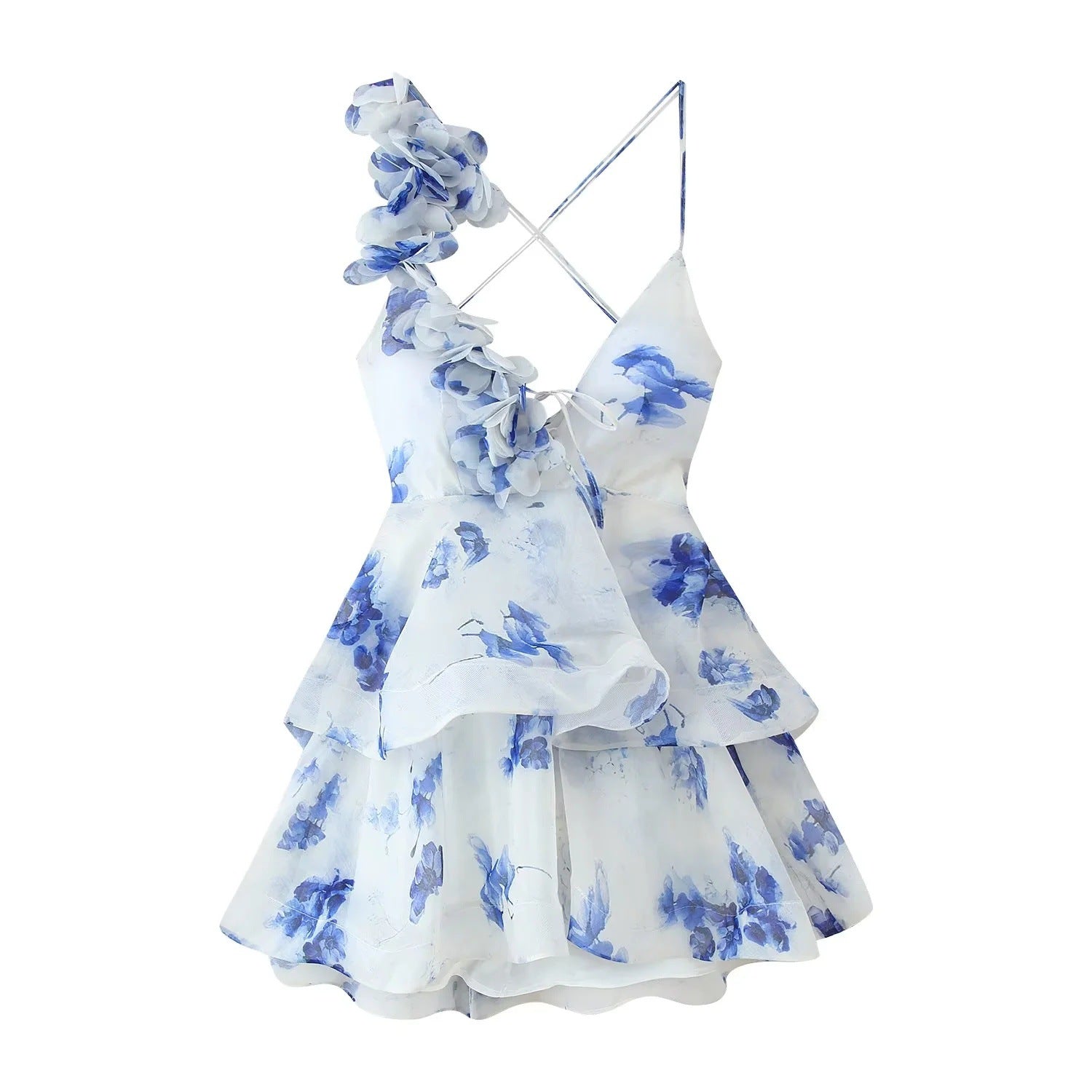 Damen Sommerliches Wickelkleid mit floralem Design und voluminösen Rüschen Sovae