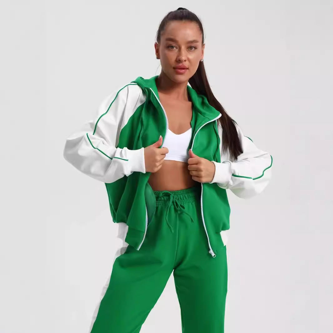 Damen sportlicher Fleece-Jogginganzug mit modischem Reißverschluss Sovae