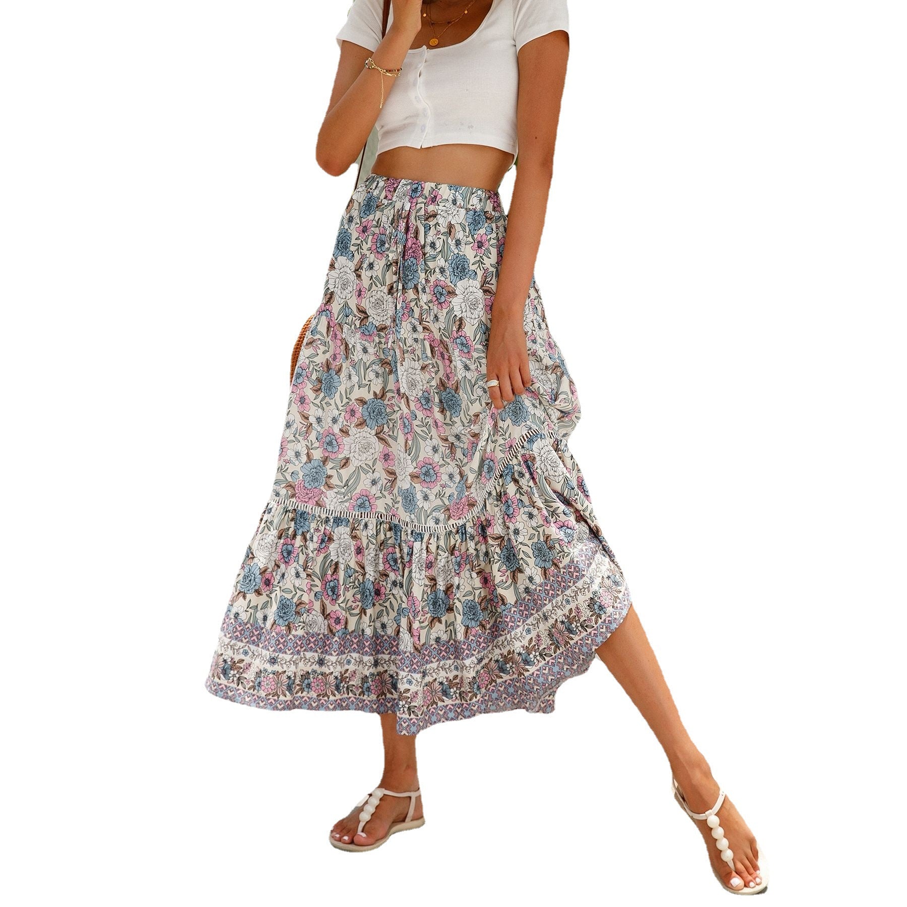 Damen Maxirock mit buntem Blumenmuster Sovae