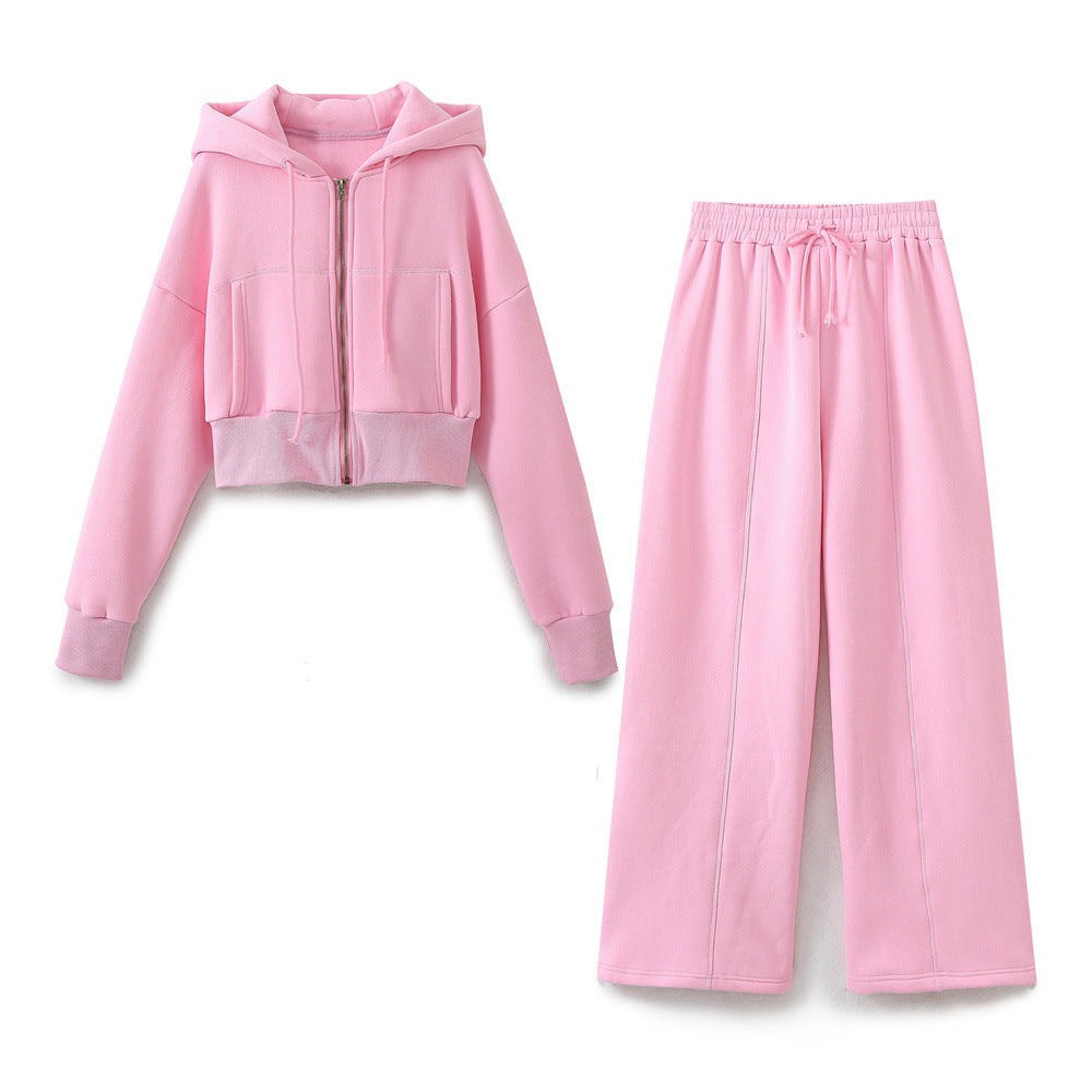 Damen modisches cropped Kapuzenjacken- und Jogginghose-Set Sovae